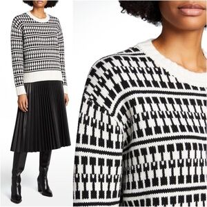 JASON WU Cropped Geometric Graphic Stripe Wool Sweater in Black & Ivory Size XS